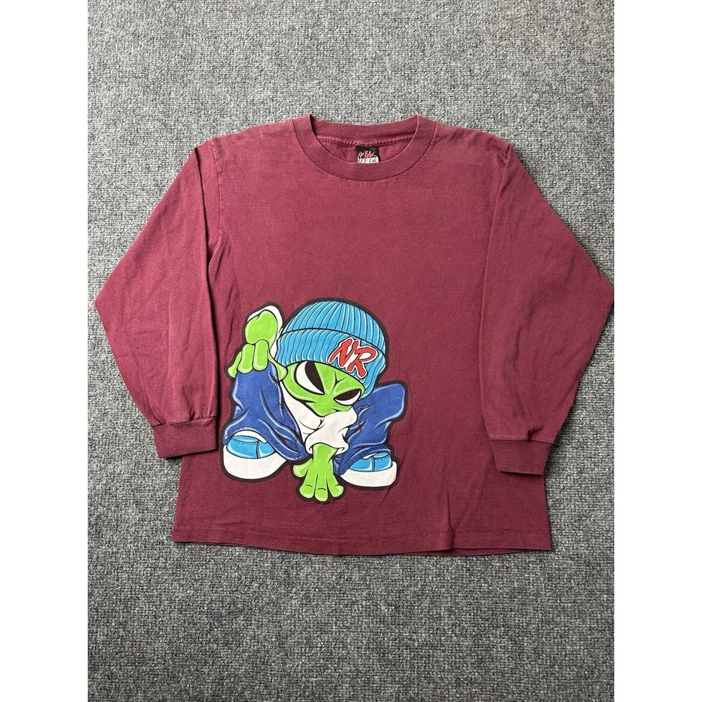 Womens Graphic No Rules Alien Red Long Sleeve Shirt USA Made, Size M